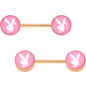 Licensed Pink White Playboy Bunny Gold Tone Barbell Nipple Ring Set