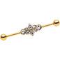 14G Clear Gem Gold IP Floral Cluster Industrial Barbell 38mm