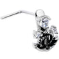 20G 1/4 Clear CZ Gem Nautical Anchor Faux Hoop L Shape Nose Ring