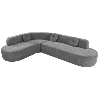 Sectional Sofa Curved Corner Chenille Gray 4 Seat 122 In 3 Pillows