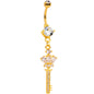 Clear Gem Gold Tone Throw Away the Key Dangle Belly Ring