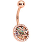 Clear Gem Rose Gold Tone Iridescent Inlay Star of David Belly Ring
