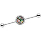 Clear Gem Inlay Star of David Straight Industrial Barbell 38mm