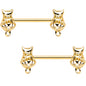 14G 9/16 Gold Tone Kitty Cat Barbell Nipple Ring Set