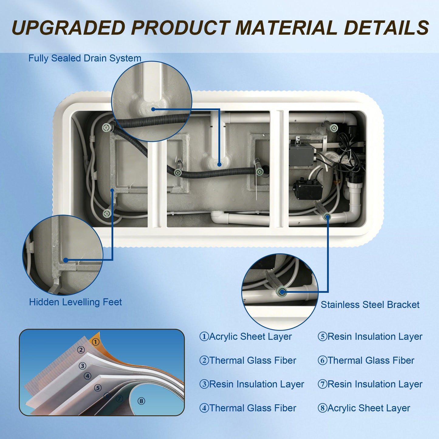 67' Rectangle Acrylic Whirlpool Bathtub Freestanding Soaker Tub Chrome Drain cUPC