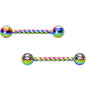 14G 5/8 Clear Gem Rainbow Twisted Barbell Nipple Ring Set
