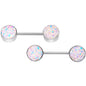 14G 9/16 White And Multi Synthetic Druzy Barbell Nipple Ring Set