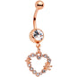 14G 7/16 Clear Gem Rose Gold Tone Heart Dangle Belly Ring