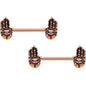 9/16 Pink Gem Rose Gold Tone Hamsa Hand Barbell Nipple Ring Set