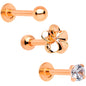 16G 1/4 Clear Gem Rose Gold Tone Deco Cartilage Tragus Set of 3