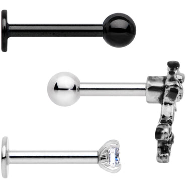 16G 1/4 Clear Gem Springtime Cartilage Tragus Earring Set of 3