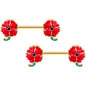 14G 9/16 Gold Tone Blooming Poppies Barbell Nipple Ring Set