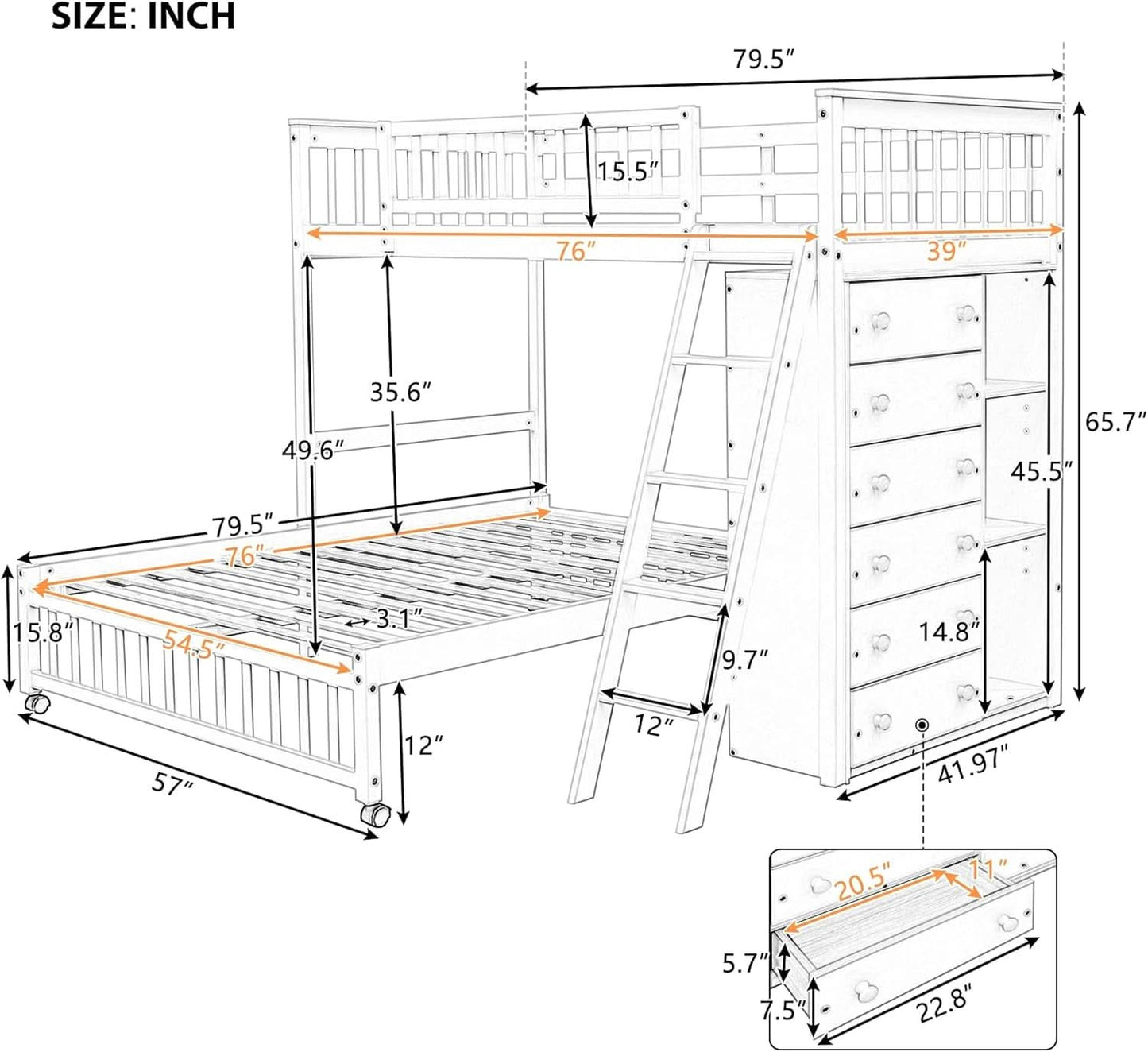 Twin Over Full Bunk Bed With Storage Solid Wood Espresso