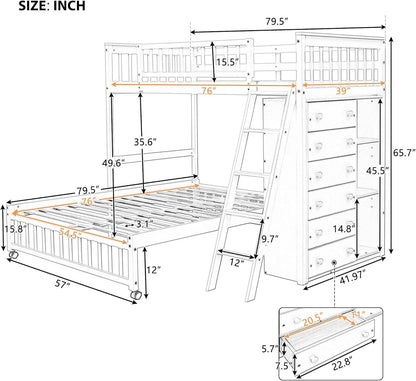 Twin Over Full Bunk Bed With Storage Solid Wood Espresso