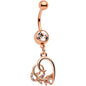 Clear Gem Rose Gold Tone Elegant Lovers Heart Dangle Belly Ring