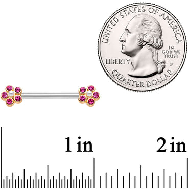 14G 9/16 Pink Gem Precious Flower Barbell Nipple Ring Set