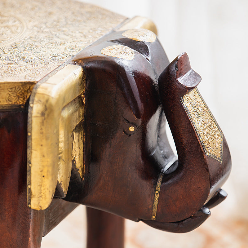 The Majestic Elephant: Handcrafted Wood & Brass Stool