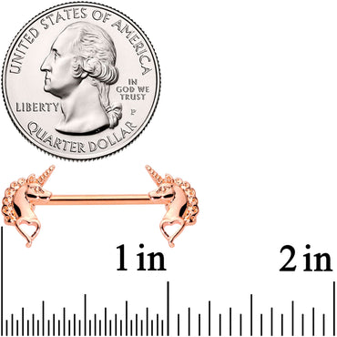 14G 5/8 Rose Gold Tone Anodized Unicorn Barbell Nipple Ring Set