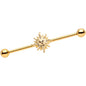 14G Gold Tone Happy Sun Industrial Barbell  38mm