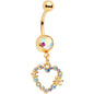 14G 7/16 Aurora Gem Gold Tone Heart Dangle Belly Ring