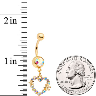 14G 7/16 Aurora Gem Gold Tone Heart Dangle Belly Ring