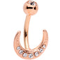 Clear CZ Gem Rose Gold Tone Crescent Moon Belly Ring