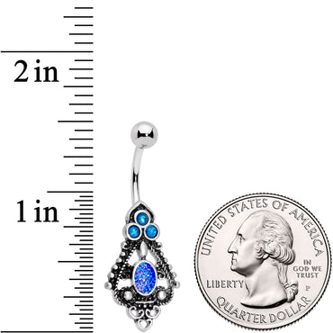 Blue Faux Druzy Baroque Teardrop Dangle Belly Ring