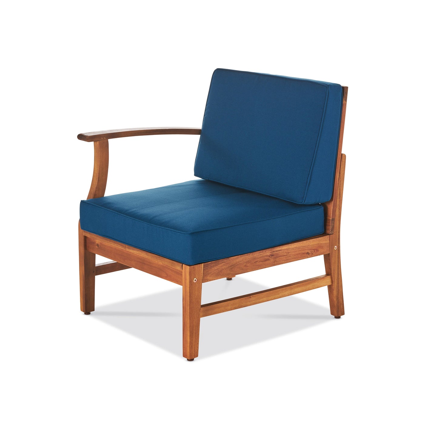 PERLA 6-Piece Outdoor Sectional Sofa Set, Acacia Wood Frame, Blue Cushions