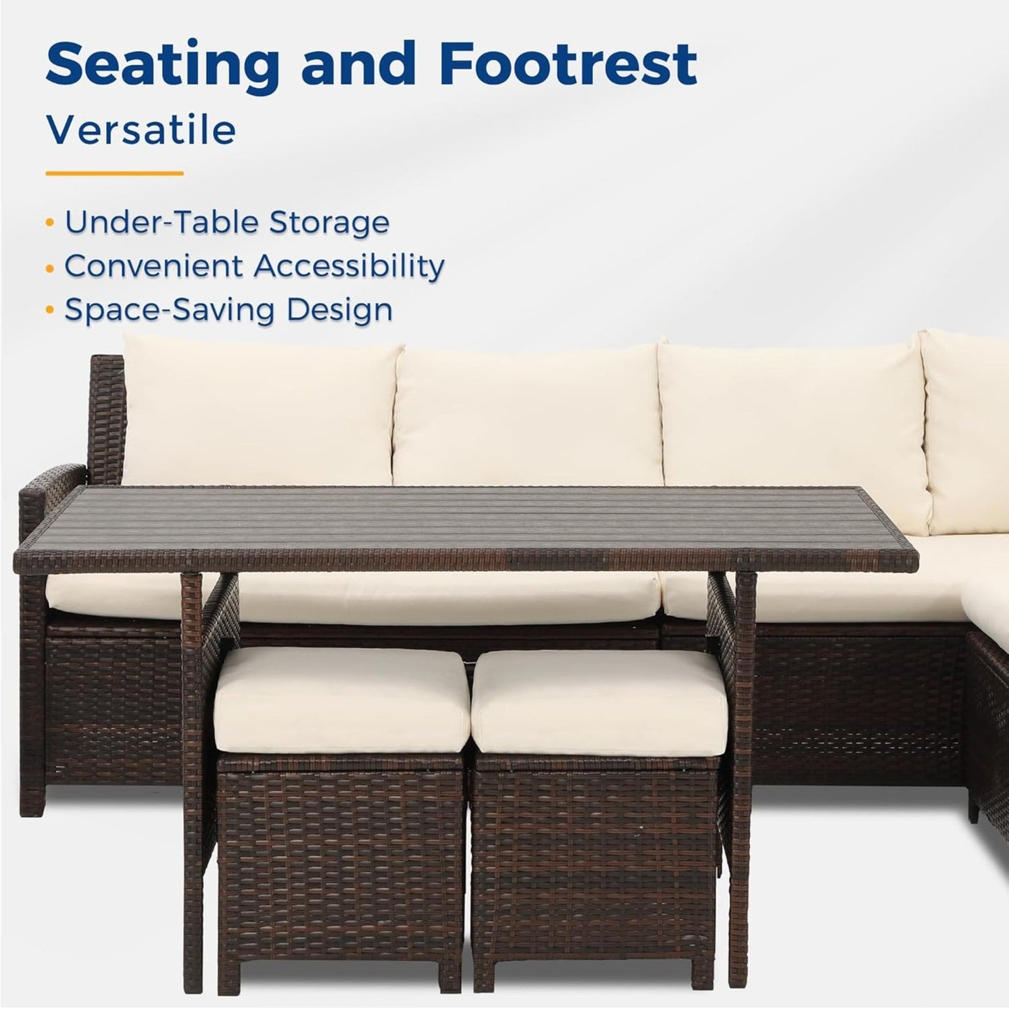 Outdoor Sectional Set PE Rattan 7 Piece Seats 8