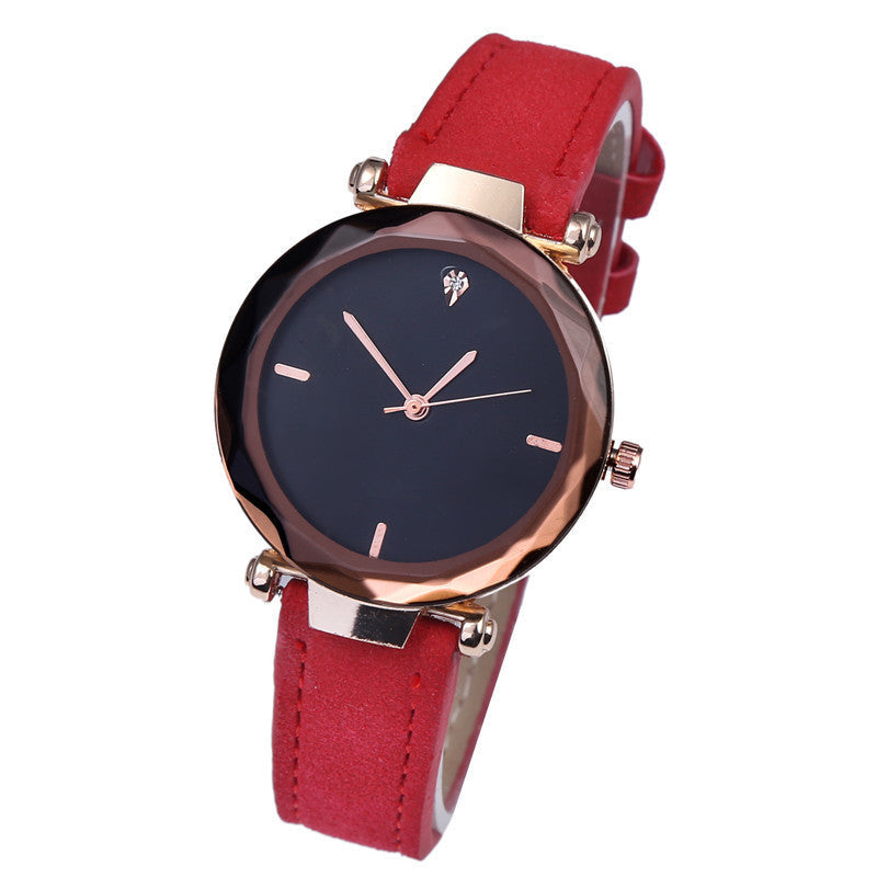 Fashionable Couples Waterdrop-Cut Diamond Frosted Leather Strap Quartz Rhombus Watch For Women