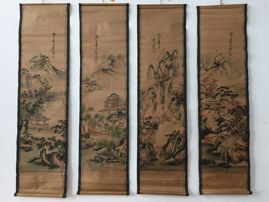Chinese rice paper living room scroll painting four screens wall decoration hanging landscape painting