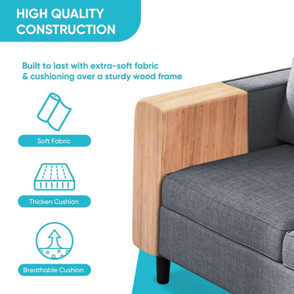 6 Seater Sectional Sofa In Dark Grey Linen With Ottoman
