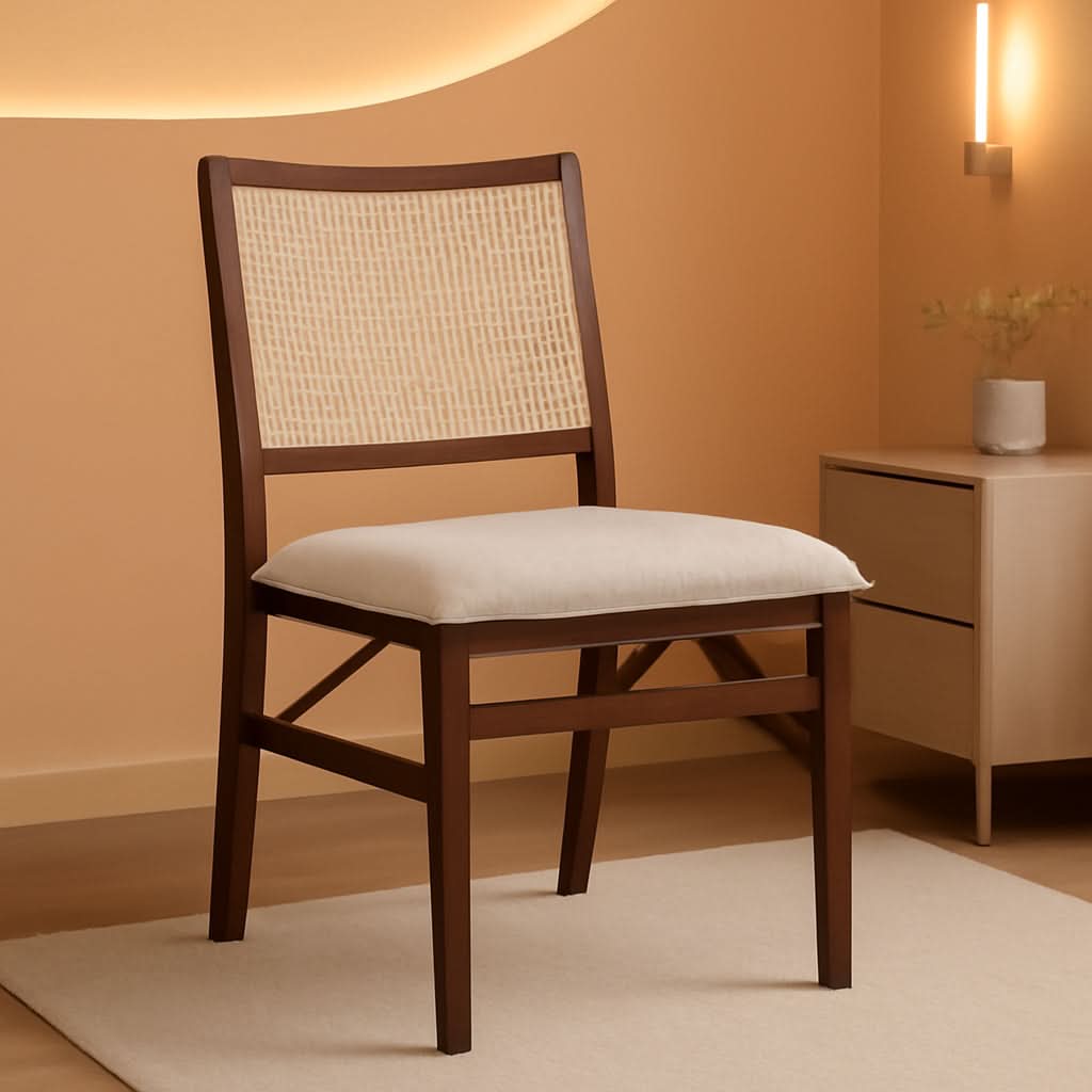 Kasi Brown Natural Rattan Cane Foldable Dining Side Chair