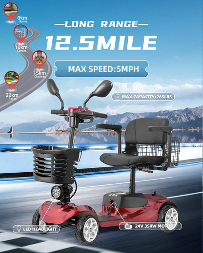Mobility Scooter 4-Wheel Folding 350W Front Basket