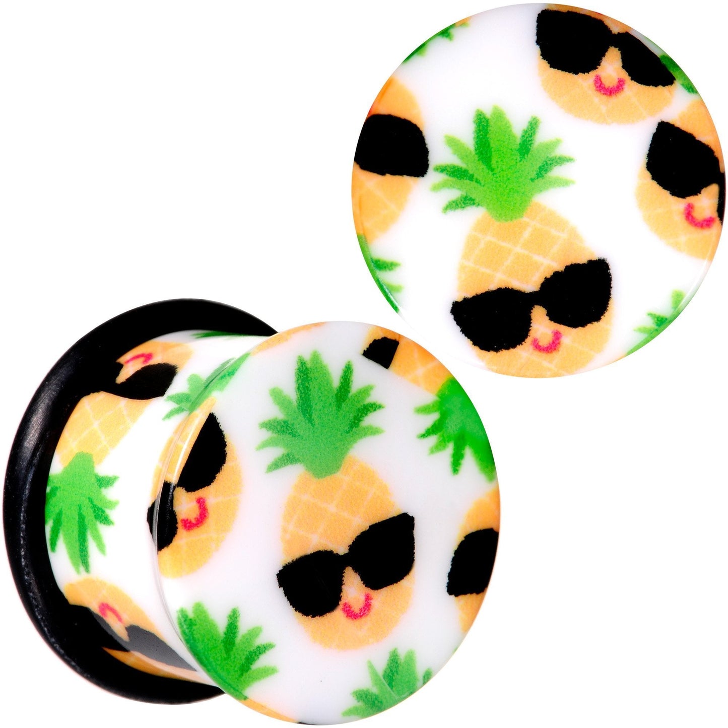 White Acrylic Hip Sunglasses Pineapple Single Flare Plug Set Sizes 3mm to 16mm