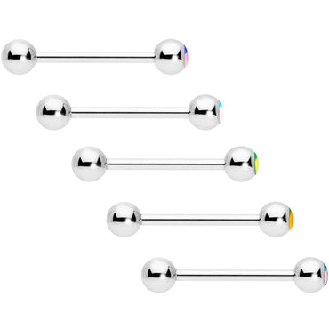 Aurora Gem Inlay Mouthful of Colors Barbell Tongue Ring Set of 5