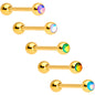 Aurora Gem Inlay Gold Tone Barbell Tongue Ring Set of 5