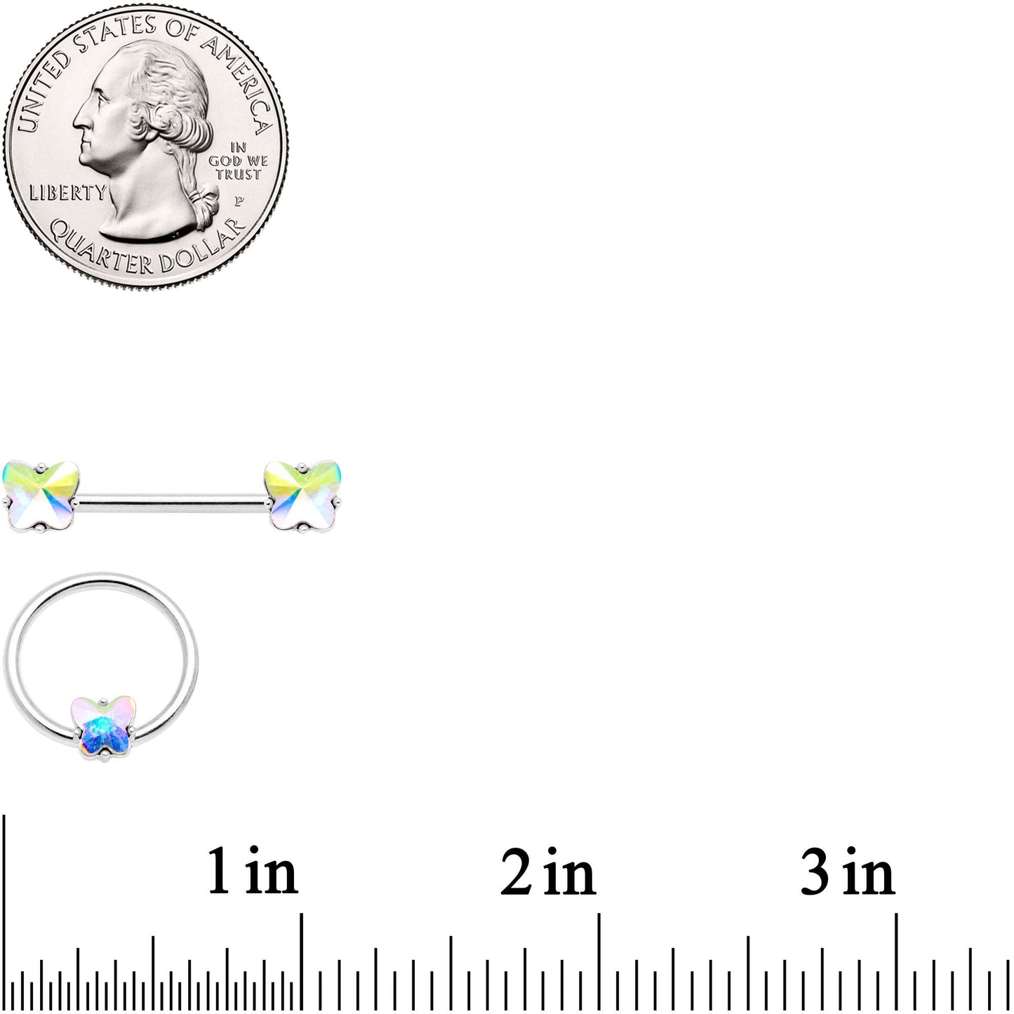 14G Aurora Gem Butterfly Captive Barbell Nipple Ring Set