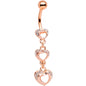 Clear Gem Rose Gold Tone Hanging Hearts Dangle Belly Ring