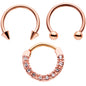 16G 3/8 Clear Gem Rose Gold Tone Hinged Circular Ring Set