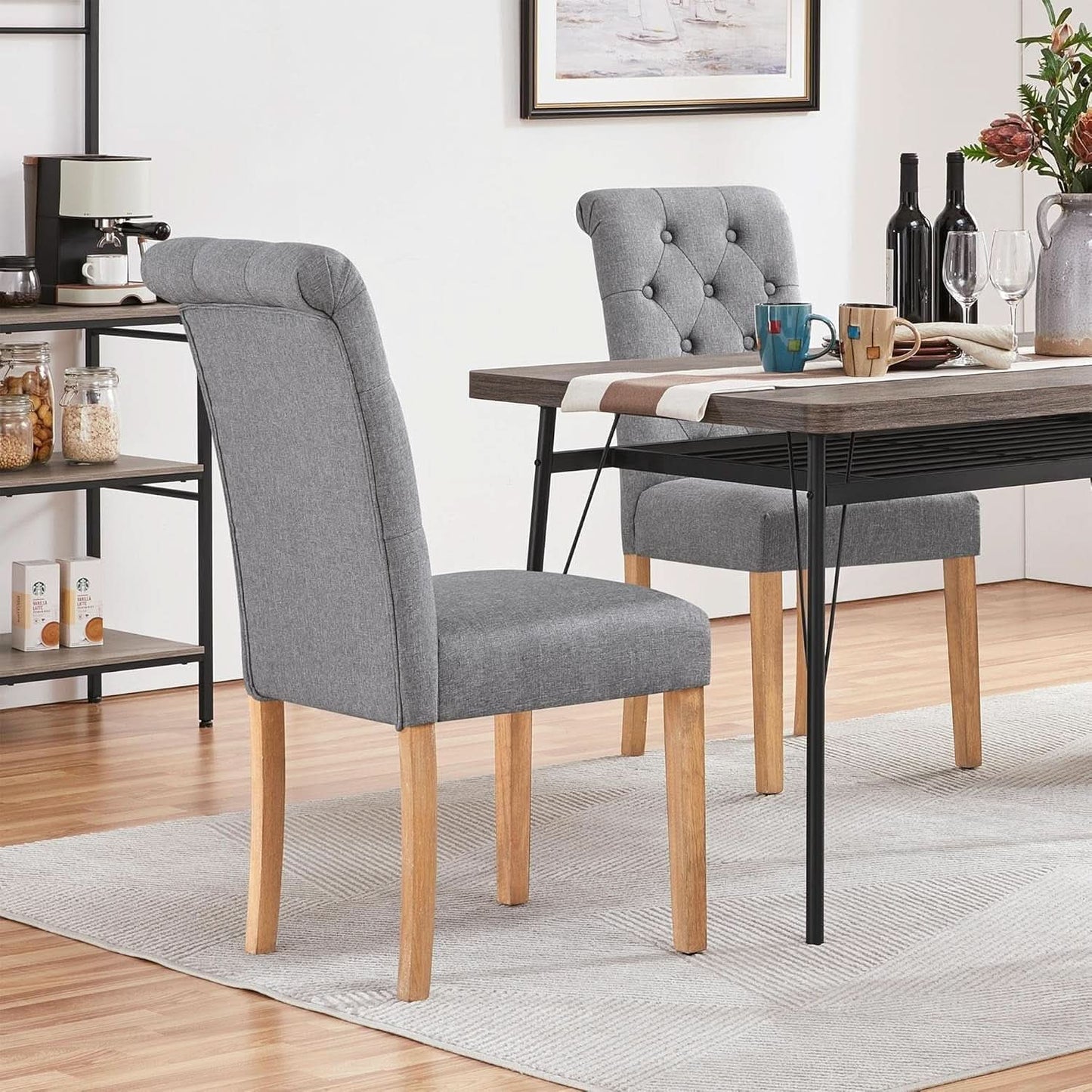 Parsons Dining Chairs Set of 2 Upholstered High Back Dark Gray