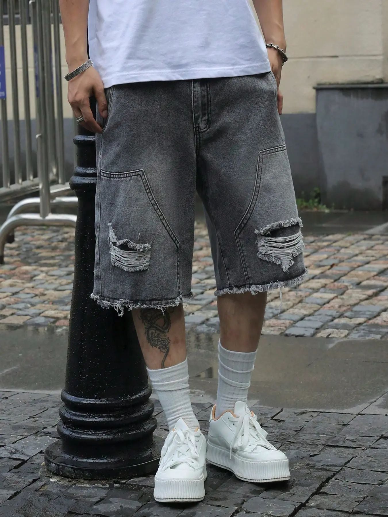 Mens Denim Shorts Straight-leg Relaxed Fit Versatile Korean Style