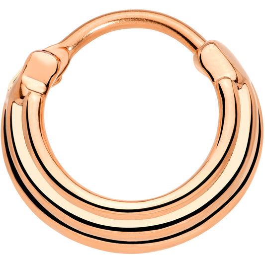16G 3/8 Rose Gold Tone Delicate Grooves Hinged Septum Ring