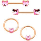 14G Pink Gem Butterfly Rose Gold Hue BCR Barbell Nipple Ring Set