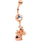 Clear Gem Rose Gold Tone Kitty Cat With A Corsage Dangle Belly Ring