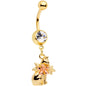 Clear Gem Gold Tone Kitty Cat With A Corsage Dangle Belly Ring