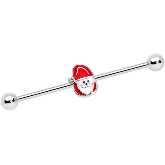 14G Clear Gem Happy Santa Industrial Barbell 38mm