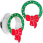 Christmas Wreath Double Flare Tunnel Plug Set 2G to 1 Inch