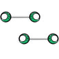 14G 9/16 Glow in the Dark Green Moon Barbell Nipple Ring Set