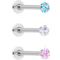 16G 3/8 Clear Pink Blue Star CZ Gem Labret Tragus Set of 3